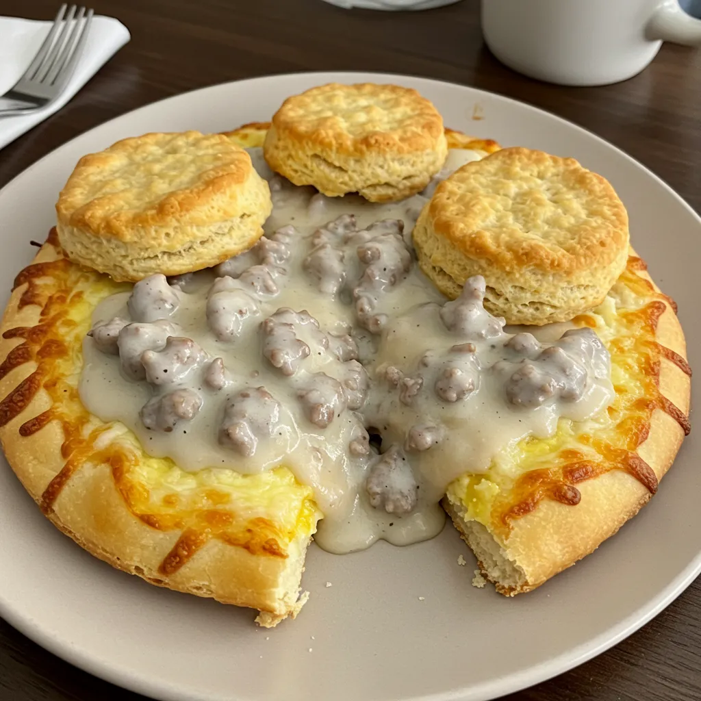 BEST RECIPE for Biscuits & Sausage Gravy Breakfast Pizza - tertiary view